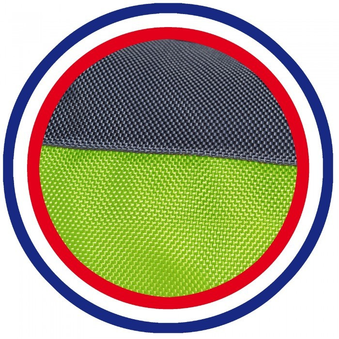 Détail coussin Chien imperméable réversible gris vert anis gris 105x60