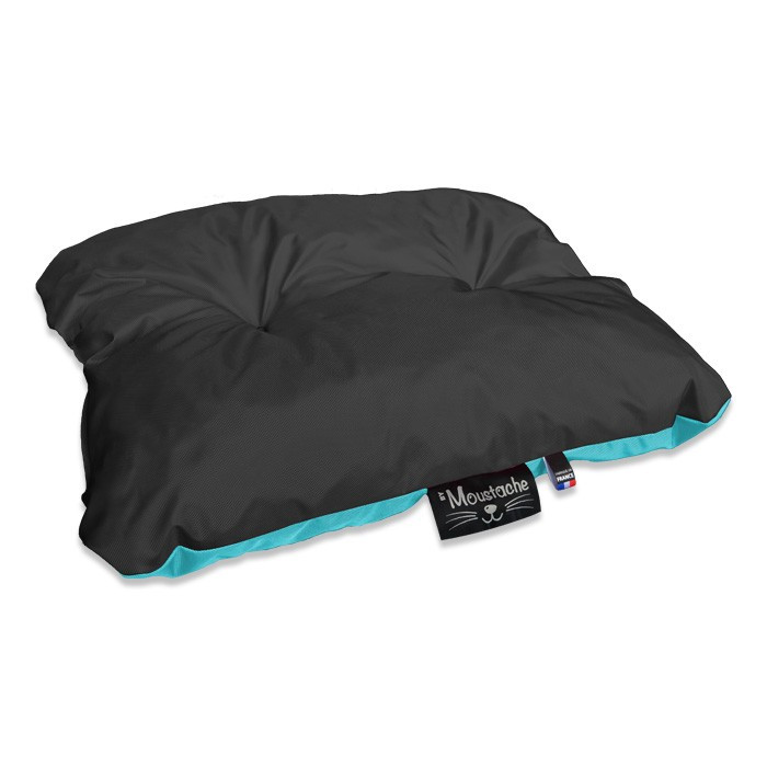 Coussin de chien reversible noir bleu turquoise lavable