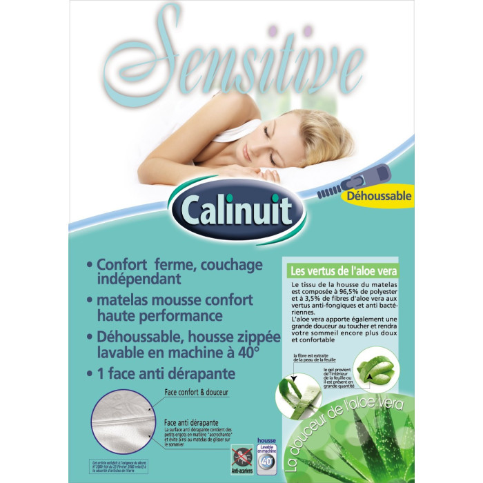 Matelas 140x190 cm Aloe vera déhoussable