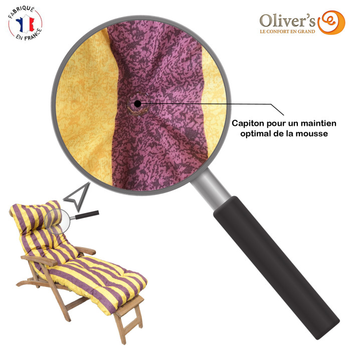 Coussin bain de soleil lignes jaunes et bordeaux