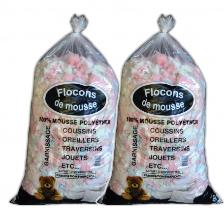 2 sacs mousse floconnée polyéther pour rembourrage 1 Kg - 50 l