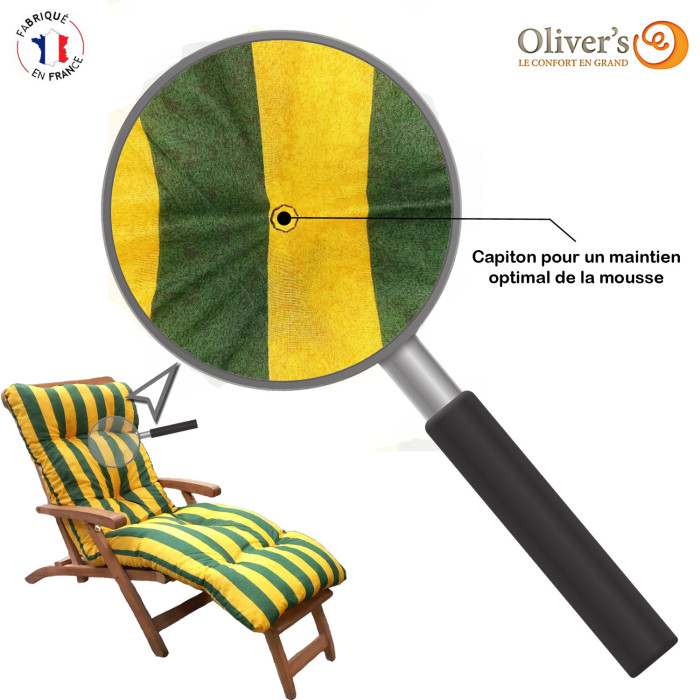 Coussin bain de soleil lignes jaunes et vertes