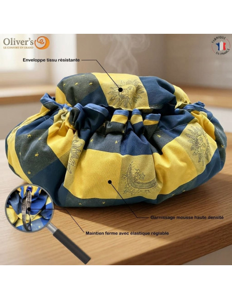 Marmite norvégienne Oliver's, cuisson écolo et économique, boîtes imprimées couleur bleu et jaune avec enveloppe tissu résistant