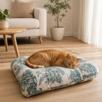 Coussin pour chat et petit chien toile de Jouy 60x55 cm