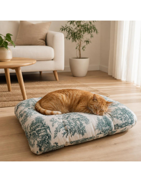 Coussin pour chat et petit chien toile de Jouy 60x55 cm