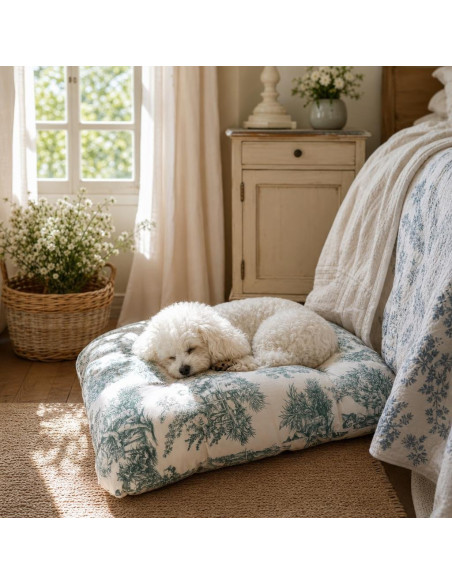 Coussin pour chat et petit chien toile de Jouy 60x55 cm