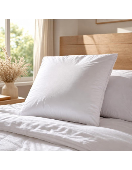 Oreiller grand confort 60x60 posé sur un lit