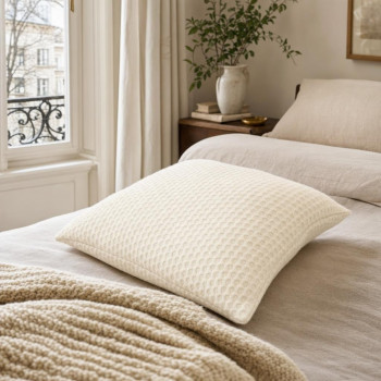Oreiller garni laine 60x60 coquille d'œuf, enveloppe tricot matelassé 2