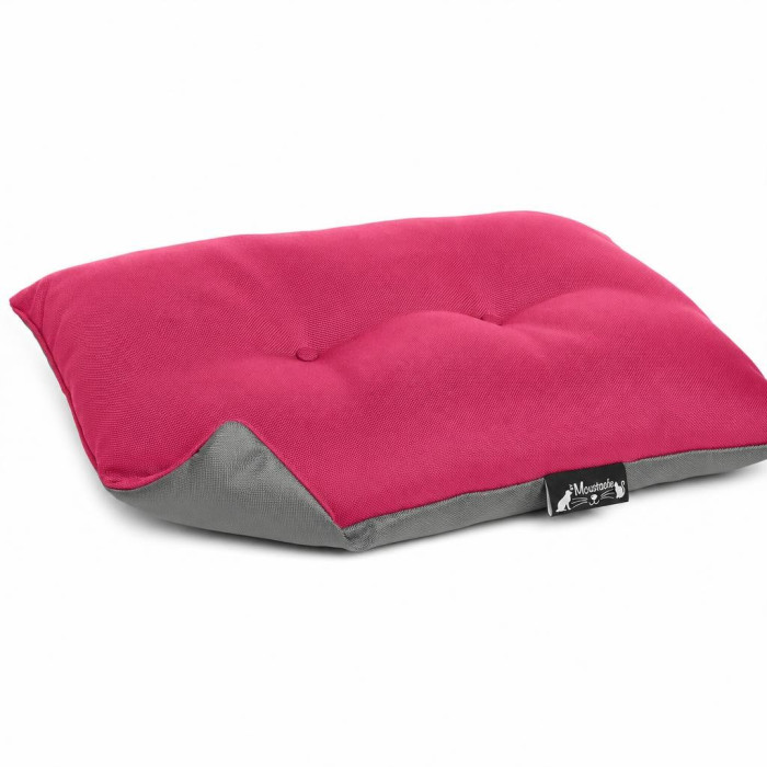 Coussin pour chien 60x65 réversible, face rose capitonnée de 2 points et face grise, By Moustache