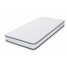 Matelas mousse 90x190 épaisseur 15 cm déhoussable, liseré bleu marine, sur fond blanc