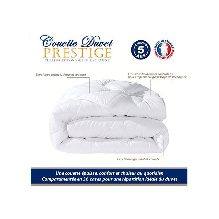 COUETTE DUVET luxe 220x240 ,80% Duvet Oie Blanc 20% Plumettes. Enveloppe 100% Coton percale 110 fils/cm², 400 g/m²